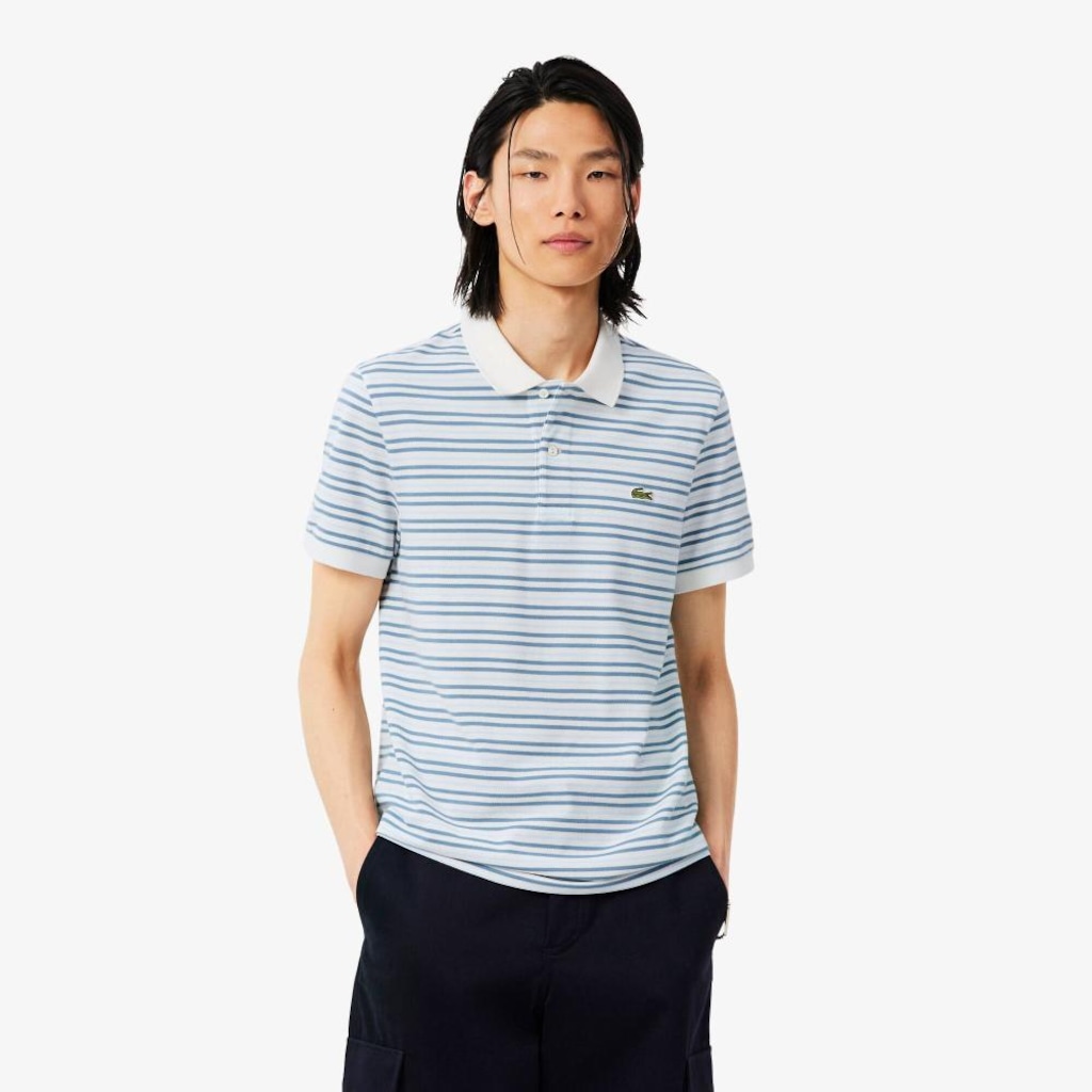 Imagem 1 do produto Camiseta Polo em Petit Piqué Listrada Classic Fit Lacoste Masculina