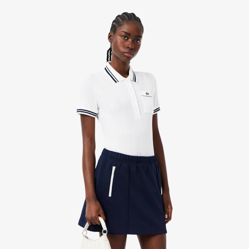 Camiseta Polo Lacoste Canelada Fabricada na França Modelagem ajustada Feminina