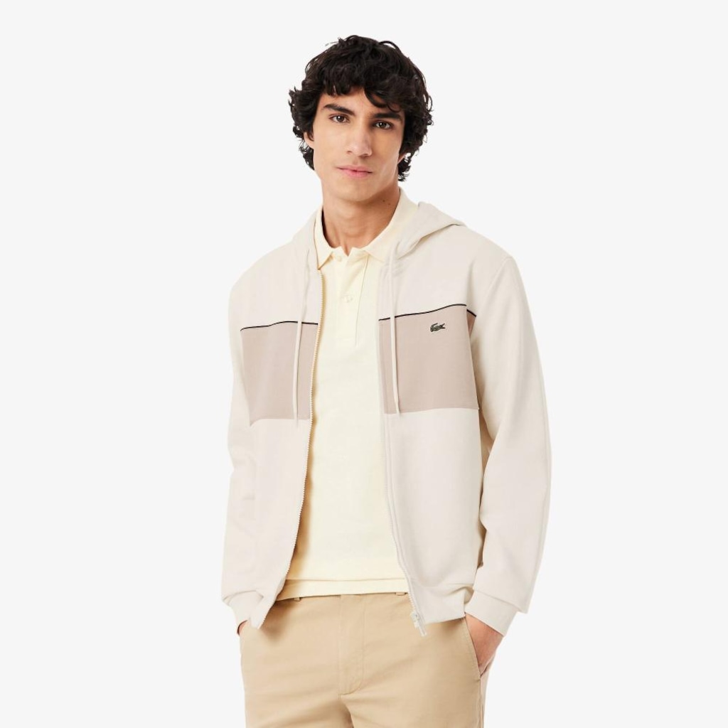 Blusão Moletom com Zíper e Blocos de Cor Lacoste Masculino