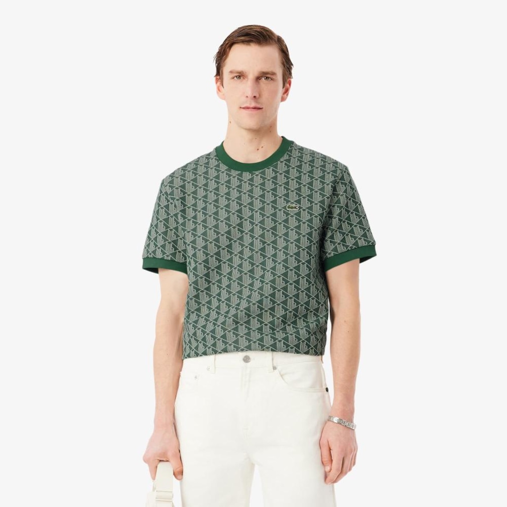 Camiseta Jacquard com Monograma Lacoste Masculina