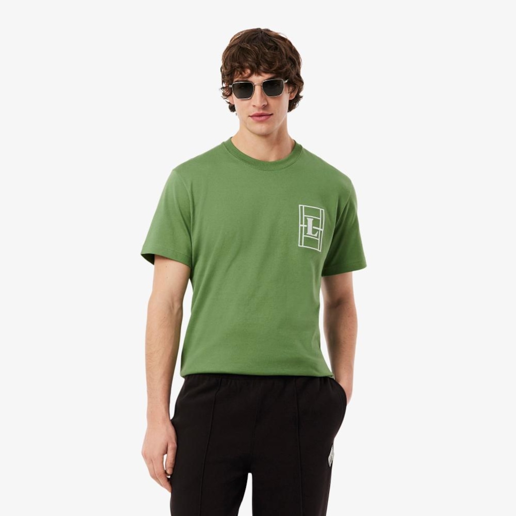 Camiseta de Malha Pesada Bordada Lacoste Masculina