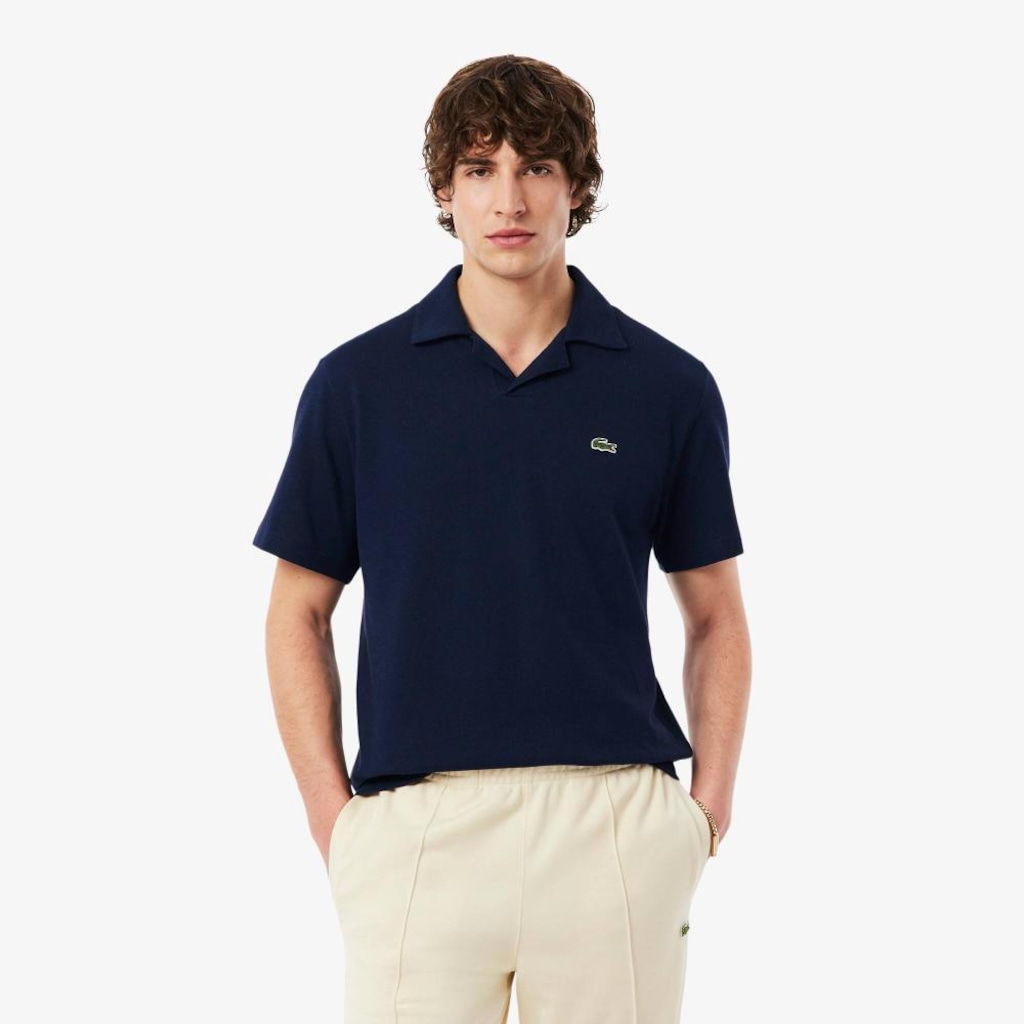 Camisa Polo Classic Fit em Algodão e Linho Lacoste Masculina