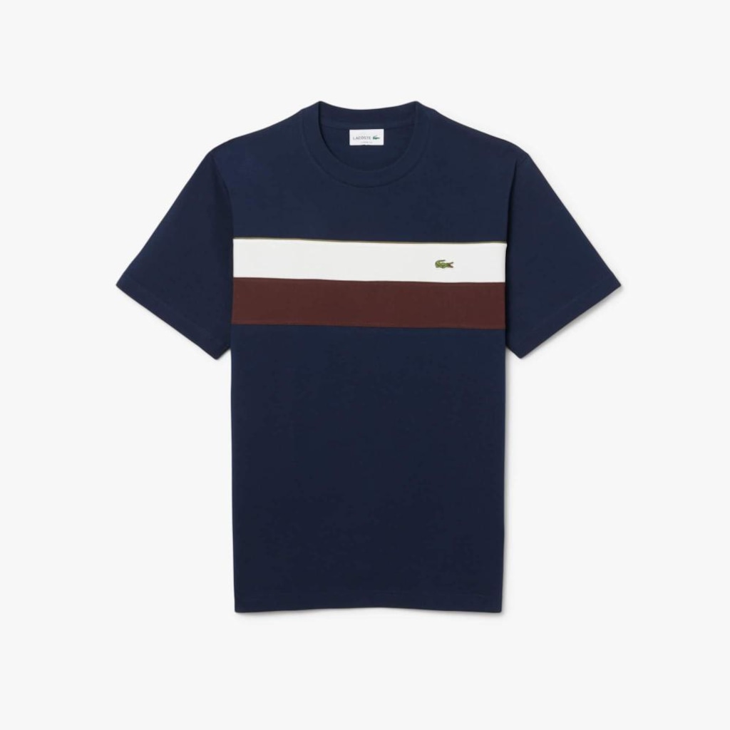 Camiseta de Blocos de Cores de Malha Lacoste Masculina