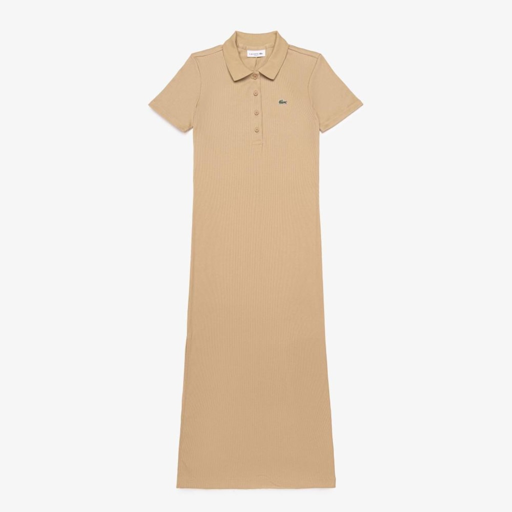 Vestido Polo Longo de Algodão Canelado Lacoste Feminino