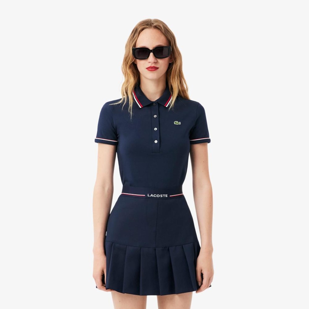 Camiseta Polo Lacoste com detalhes Contrastantes Slim Fit L.12.D Feminina