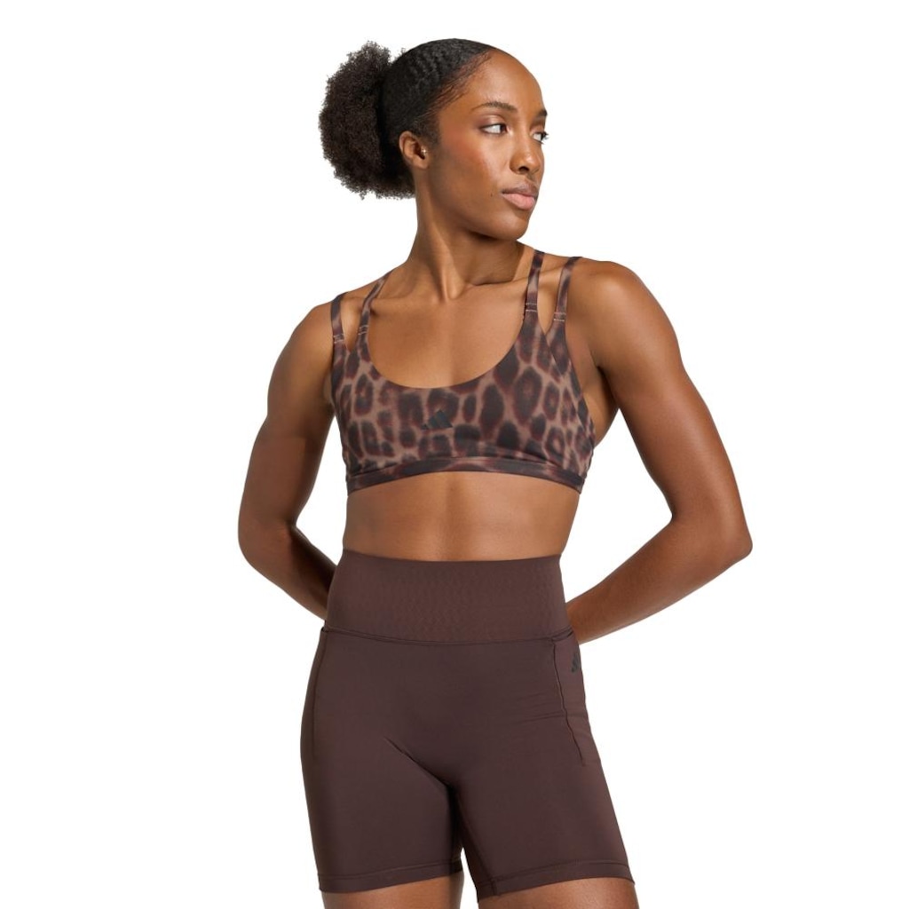 Top adidas esportivo de suporte leve Optime Leopard Strappy Feminino