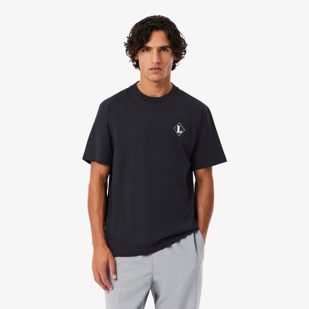 Camiseta Lacoste Francesa com Detalhe de Distintivo Masculina