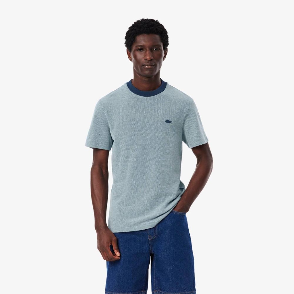 Camiseta Masculina Caviar Piqué com Gola Contrastante Lacoste