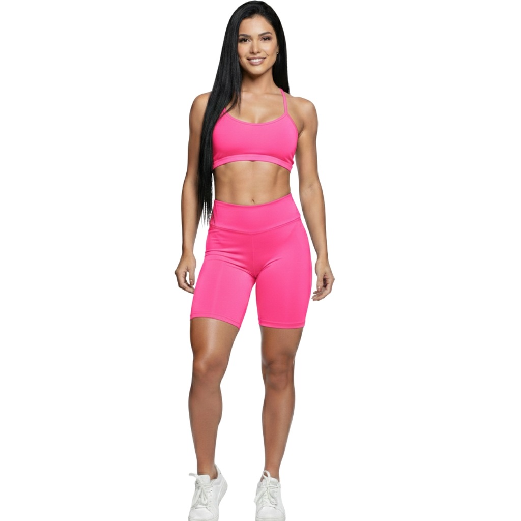 Conjunto Top Alça Fina e Bermudinha Suplex Feminino Vekyo