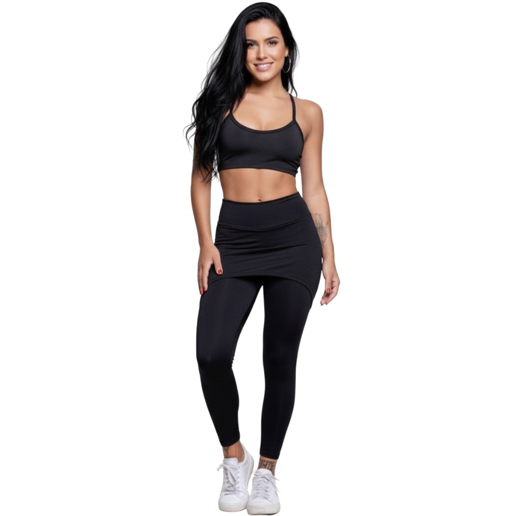 Conjunto Top Alça Fina e Calça Saia Suplex Vekyo Feminino
