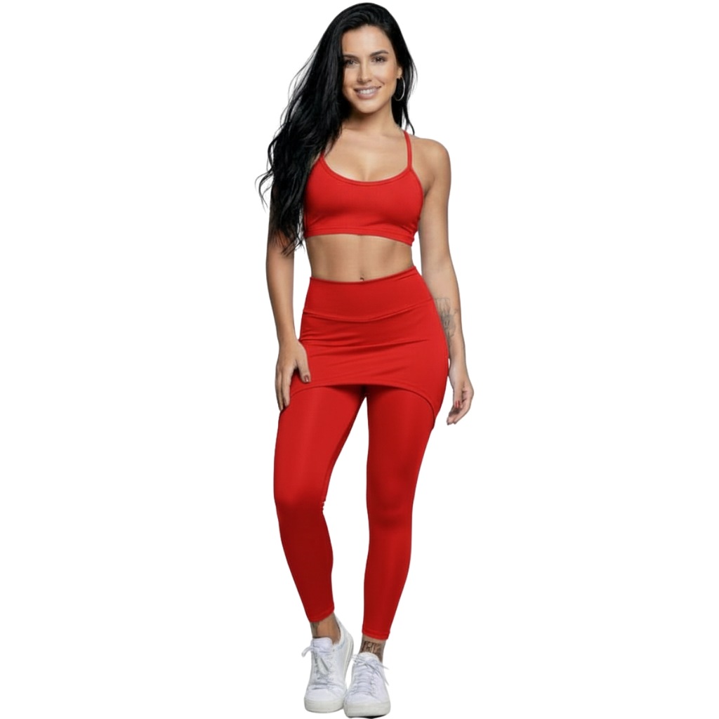 Conjunto Top Alça Fina e Calça Saia Suplex Vekyo Feminino