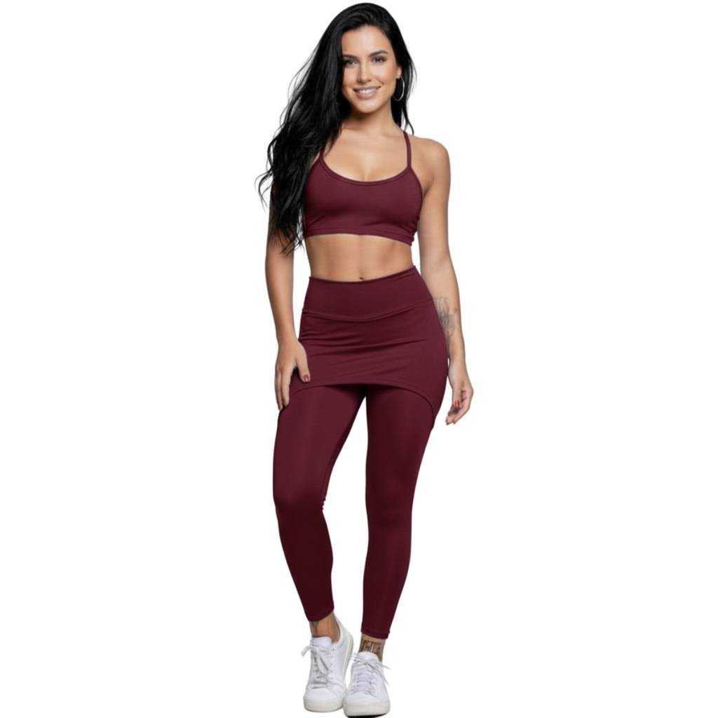 Conjunto Top Alça Fina e Calça Saia Suplex Vekyo Feminino
