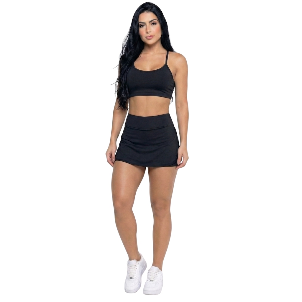 Conjunto Top Alça Fina e Short Saia Vekyo Feminino