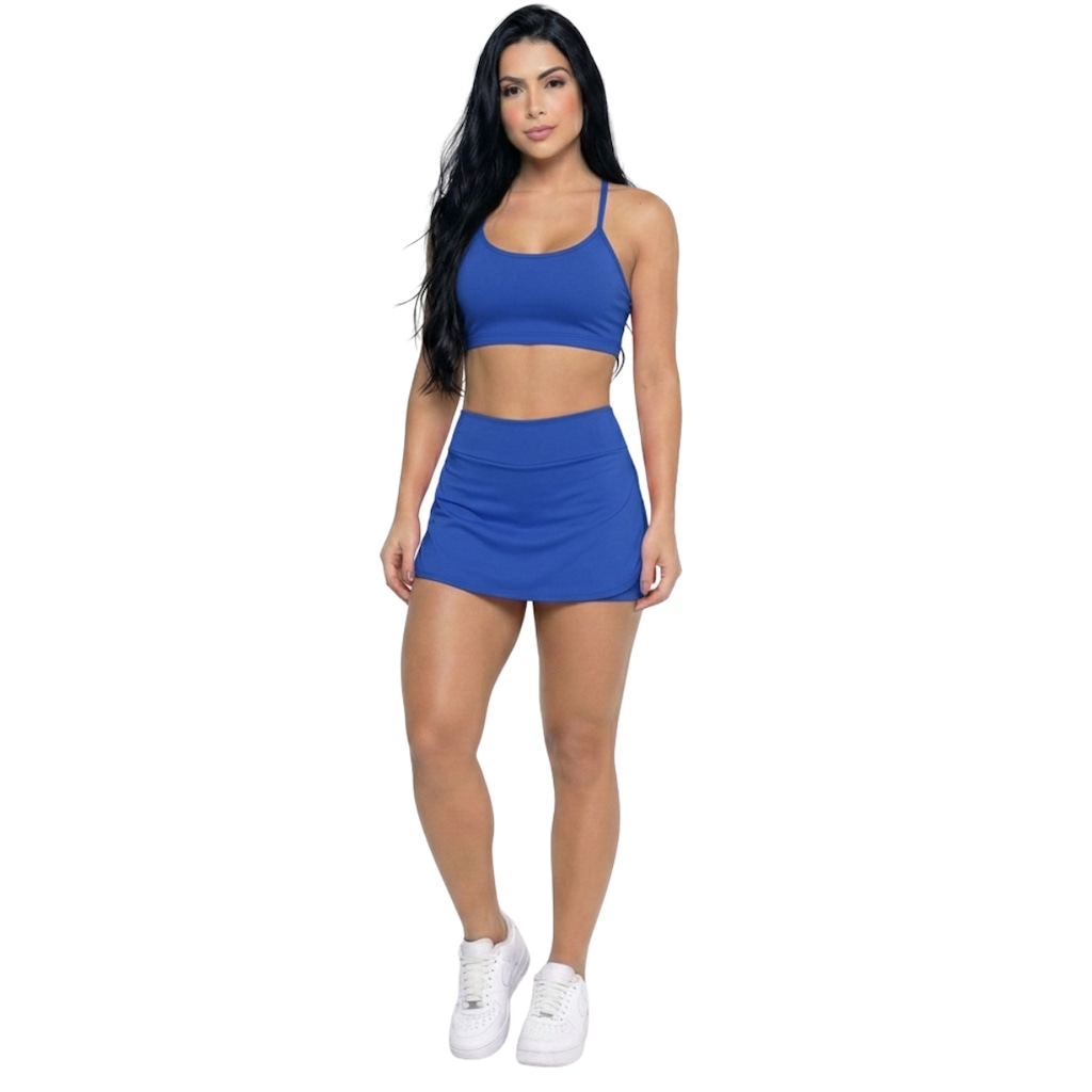Conjunto Top Alça Fina e Short Saia Vekyo Feminino