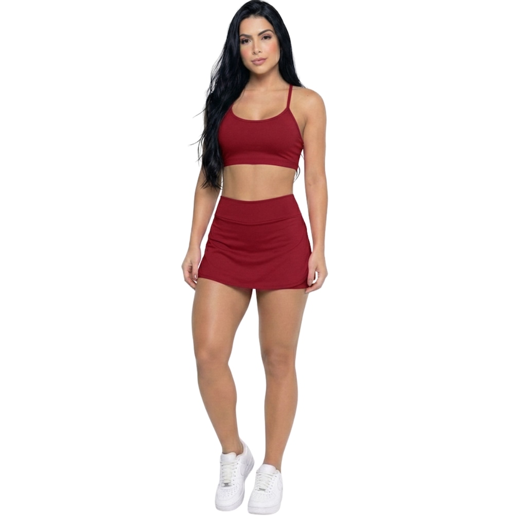 Conjunto Top Alça Fina e Short Saia Vekyo Feminino