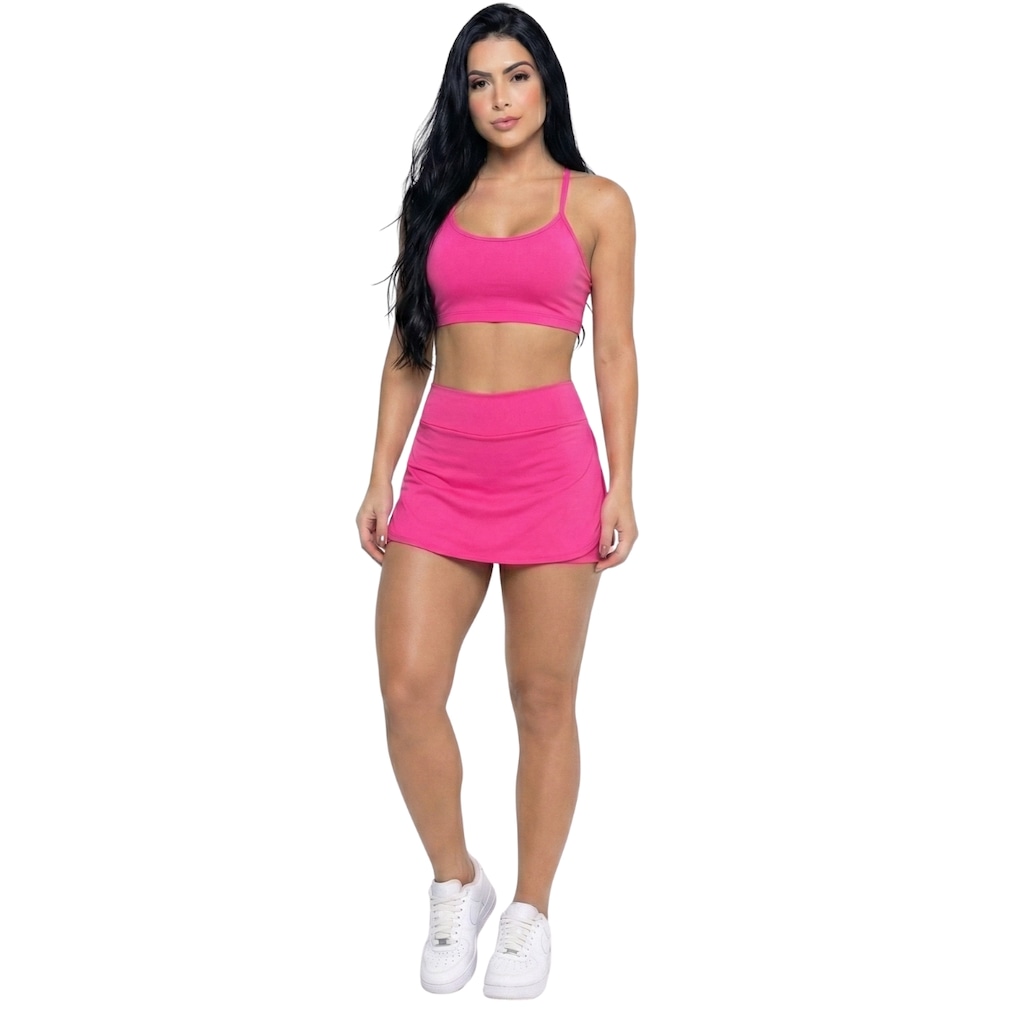 Conjunto Top Alça Fina e Short Saia Vekyo Feminino