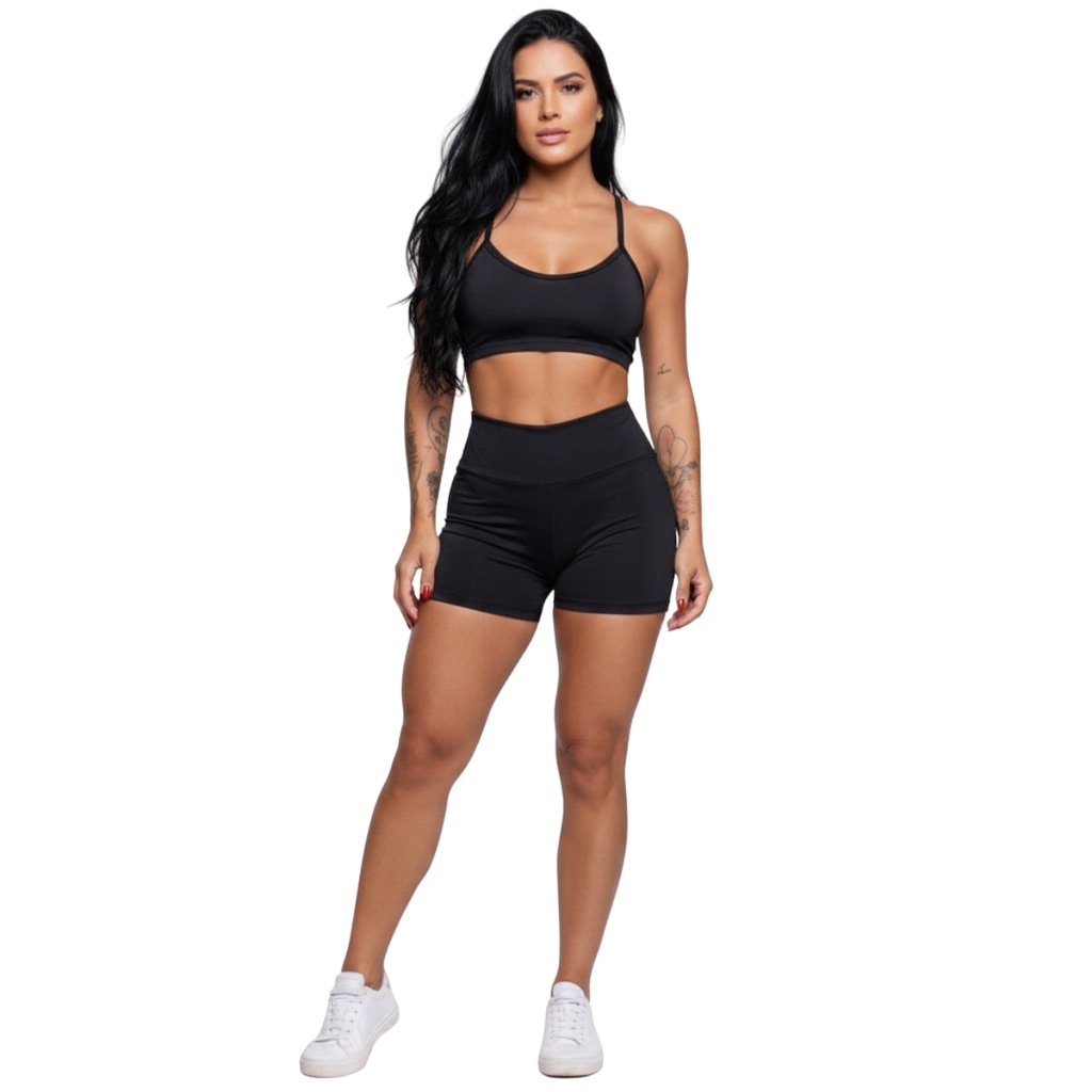 Conjunto Top Alça Fina sem Bojo e Short Suplex Vekyo Feminino