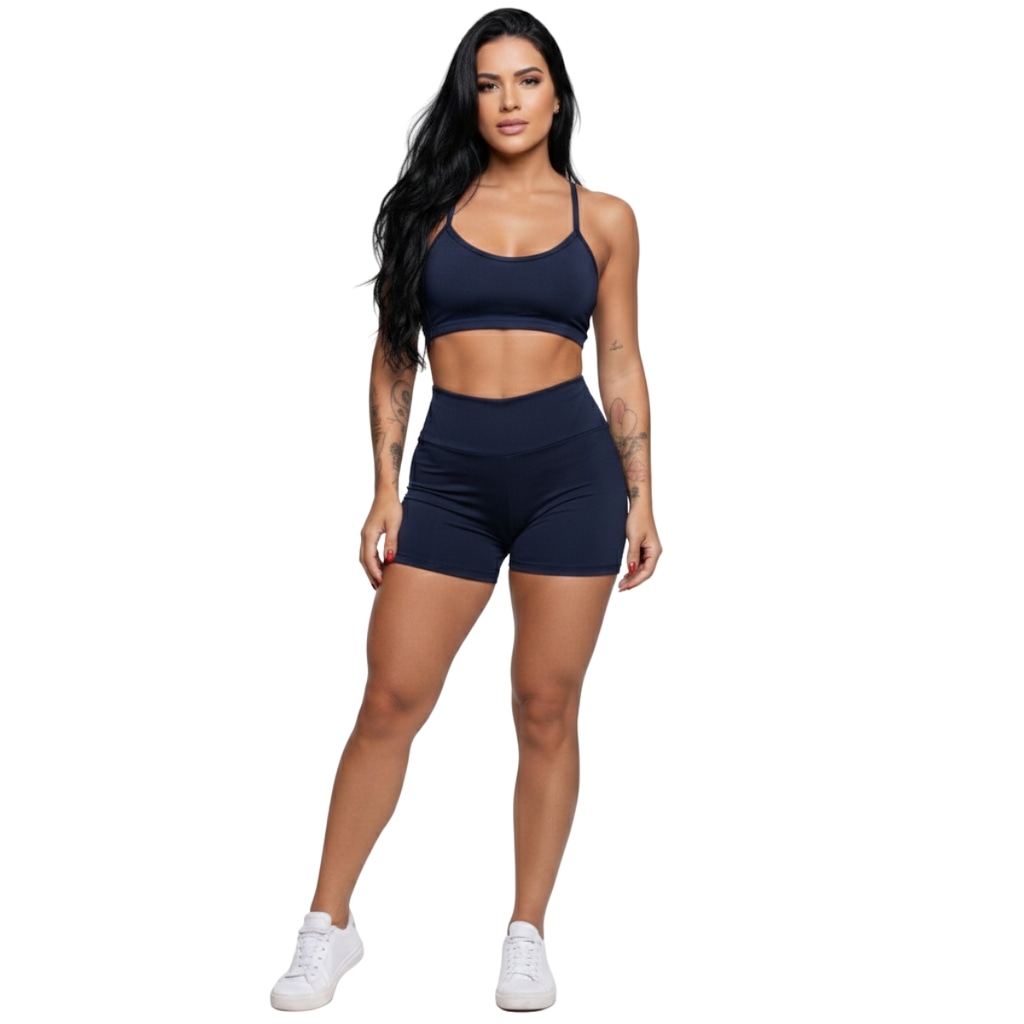 Conjunto Top Alça Fina sem Bojo e Short Suplex Vekyo Feminino