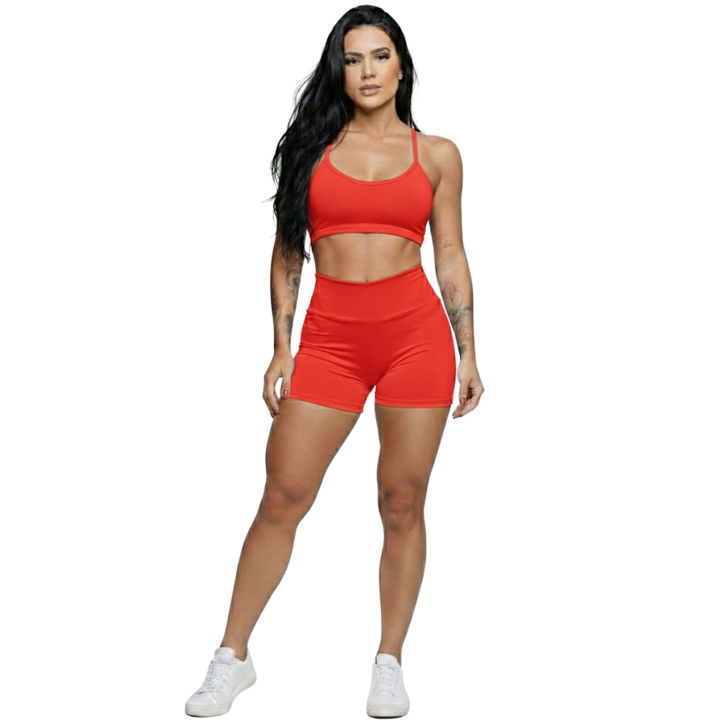 Conjunto Top Alça Fina sem Bojo e Short Suplex Vekyo Feminino