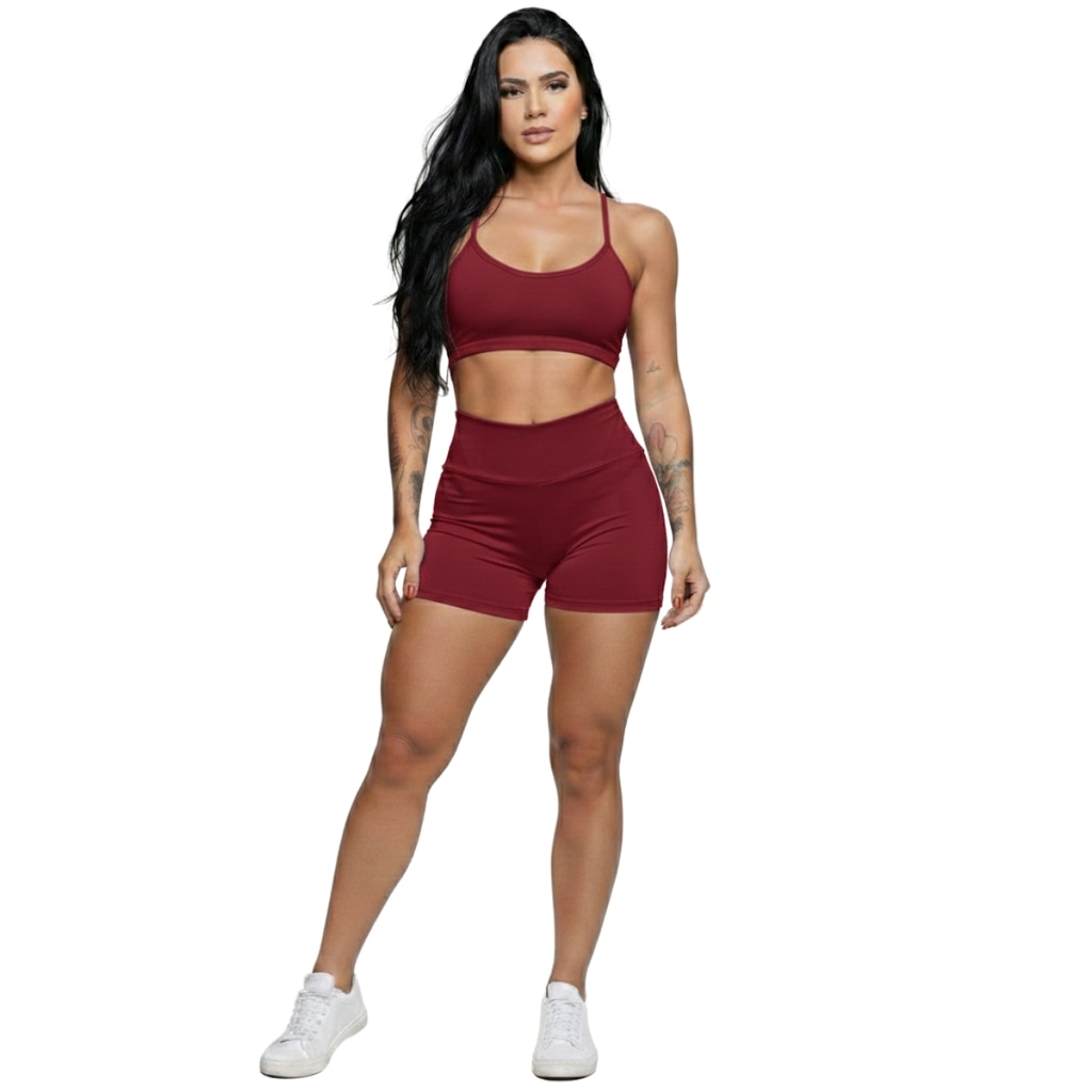 Conjunto Top Alça Fina sem Bojo e Short Suplex Vekyo Feminino