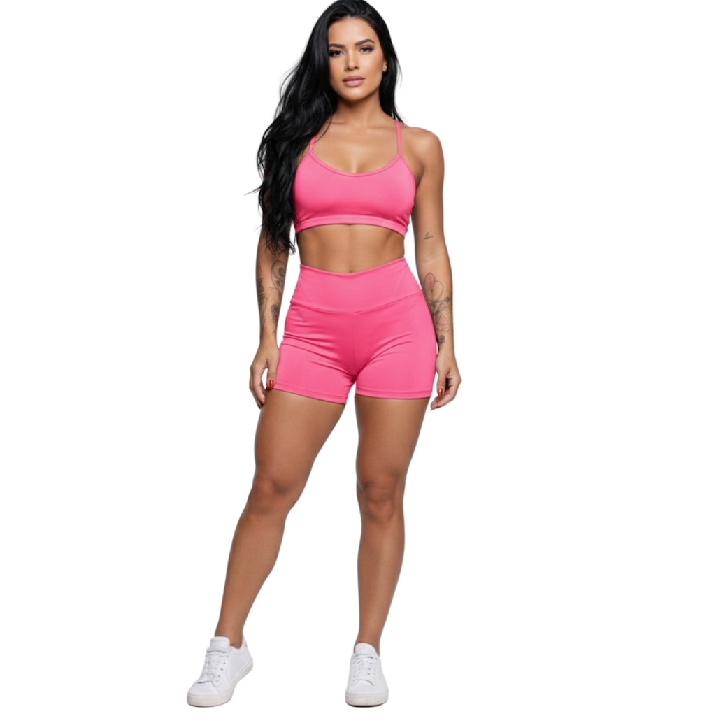 Conjunto Top Alça Fina sem Bojo e Short Suplex Vekyo Feminino