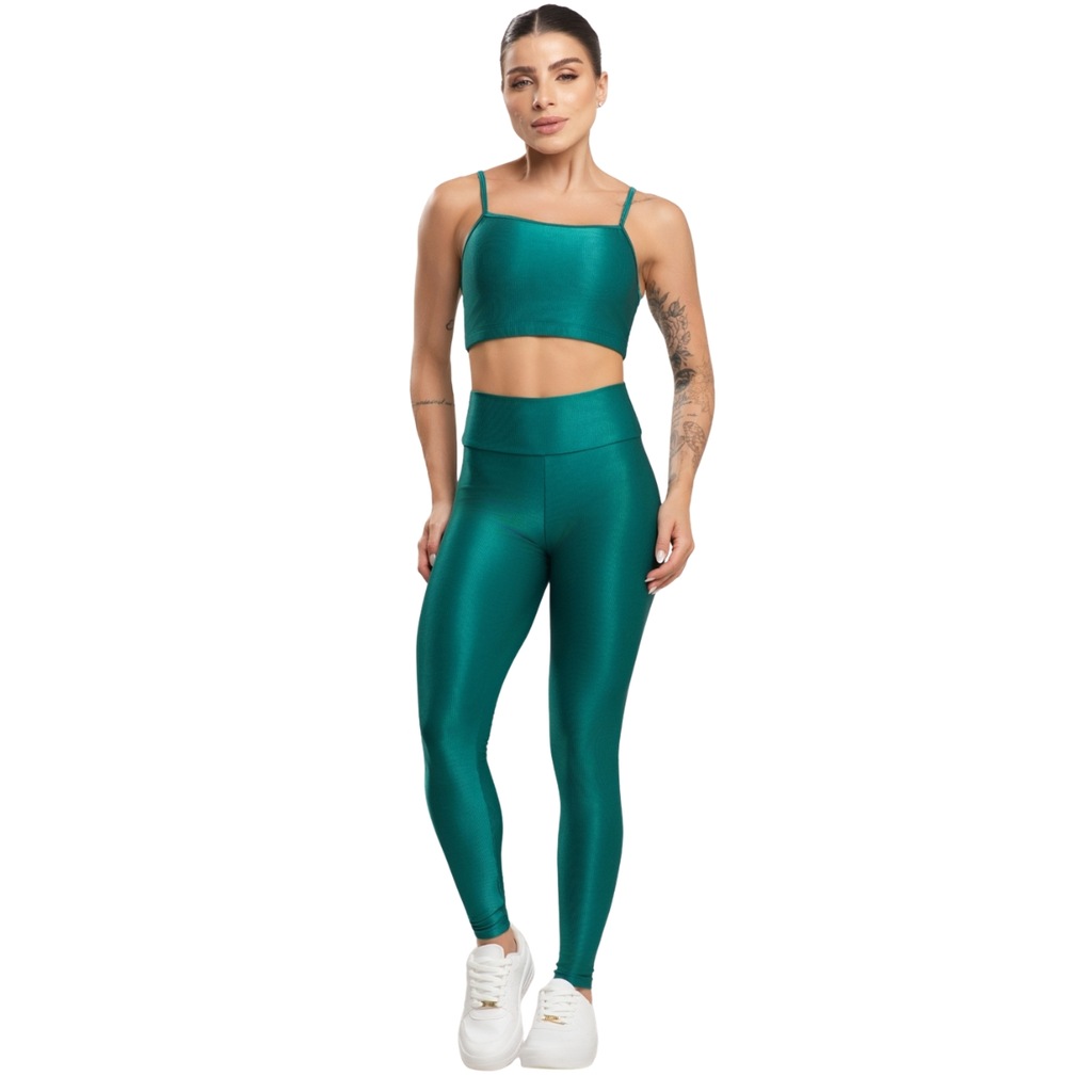 Conjunto Fitness Top e Calça Esmeralda Vekyo Feminino