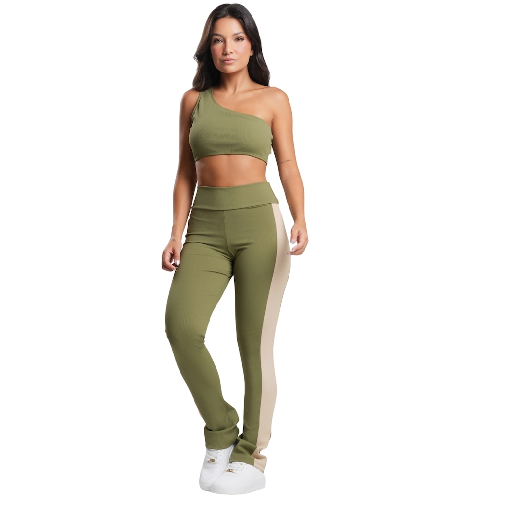 Conjunto Fitness Top e Calça Canelado Vekyo Feminino