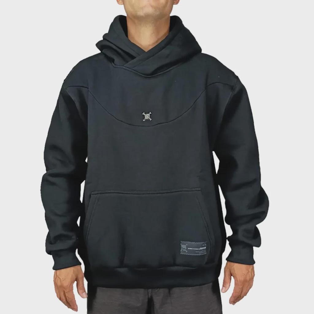 Moletom Masculino Canguru Oversized Skull Pin Blackout Oakley