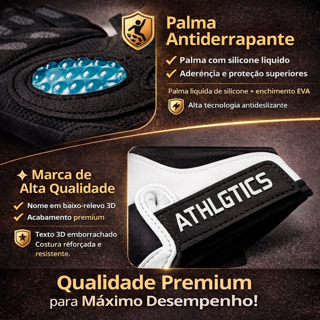 Imagem 3 do produto Luvas Fitiness Gold Sports Athlgtics Gel Meio Dedos Anti Slip Com Silicone e Respirável