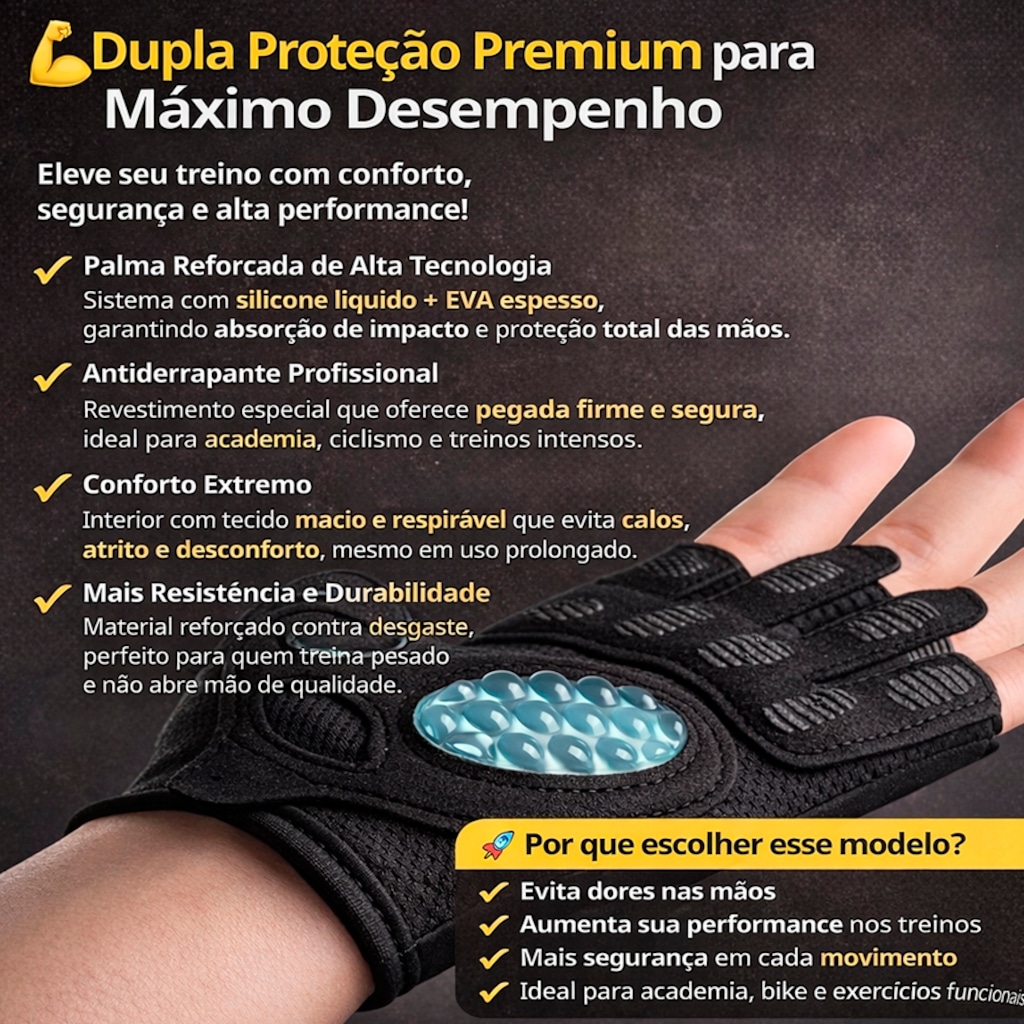 Imagem 4 do produto Luvas Fitiness Gold Sports Athlgtics Gel Meio Dedos Anti Slip Com Silicone e Respirável