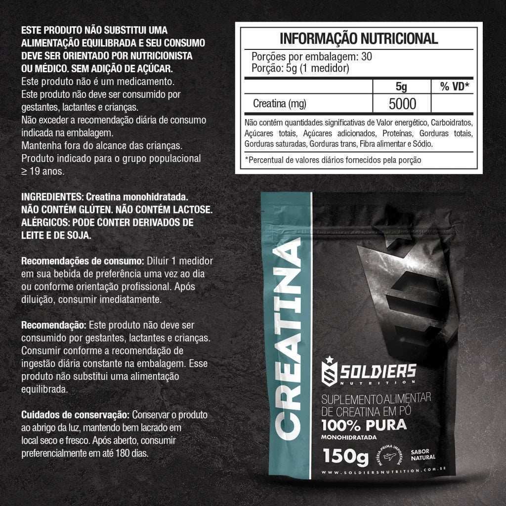 Imagem 2 do produto Creatina Monohidratada 150g 100% Pura Importada - Soldiers Nutrition