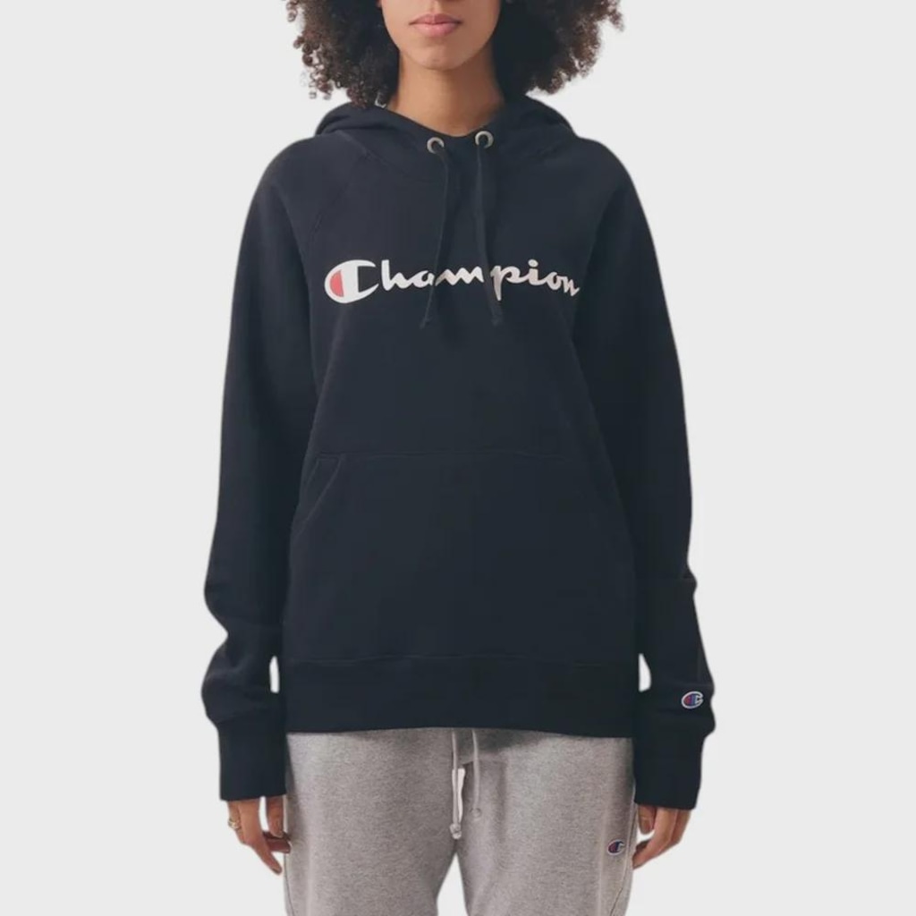 Moletom Feminino Canguru Champion Athletic Script Logo Black