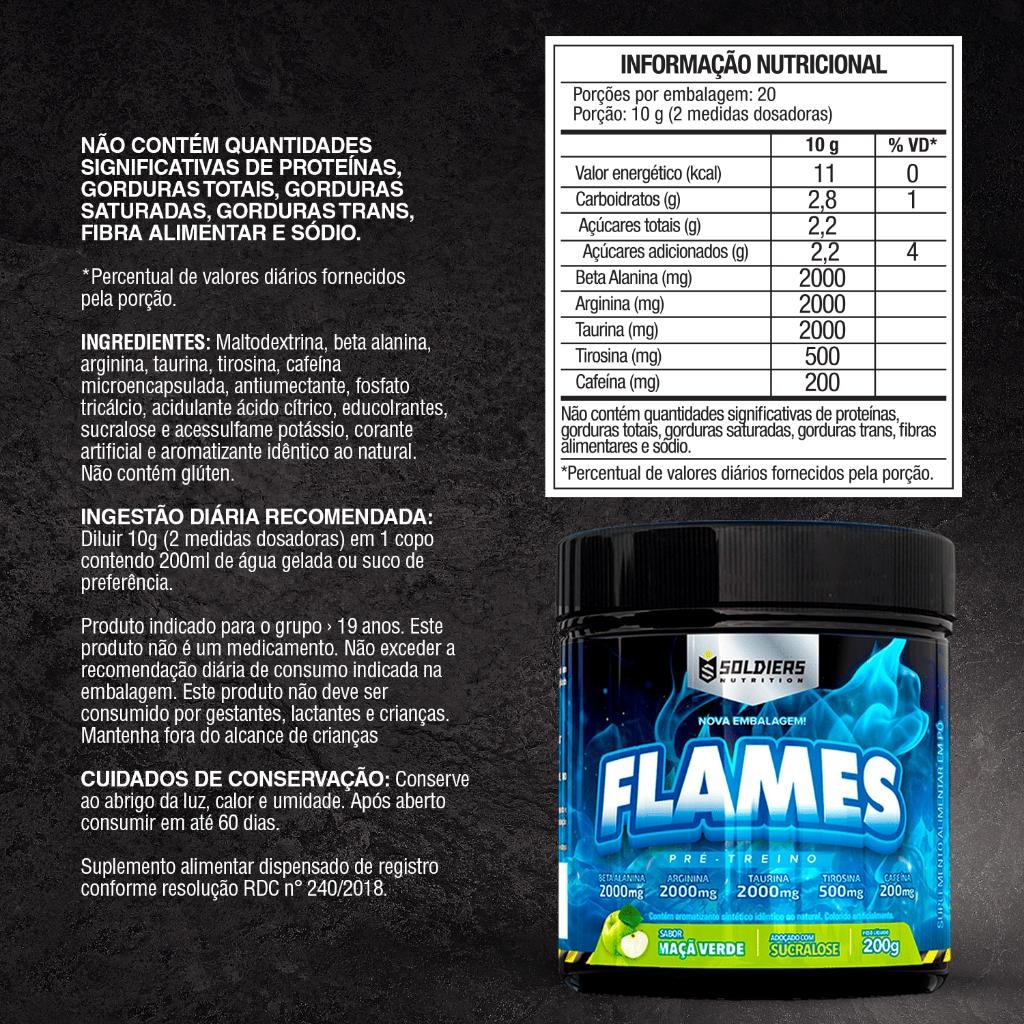 Imagem 2 do produto Pré-Treino Flames Maça Verde Soldiers Nutrition Termogênico - 200g