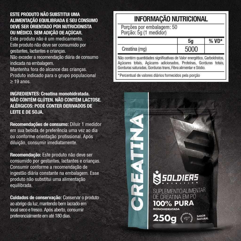 Imagem 2 do produto Creatina Monohidratada 250g 100% Pura Importada - Soldiers Nutrition
