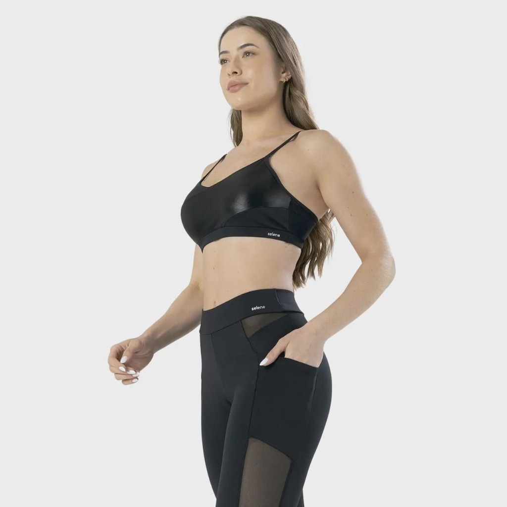 Imagem 3 do produto Calça Legging Selene Com Bolso e Recorte Tule - Feminina