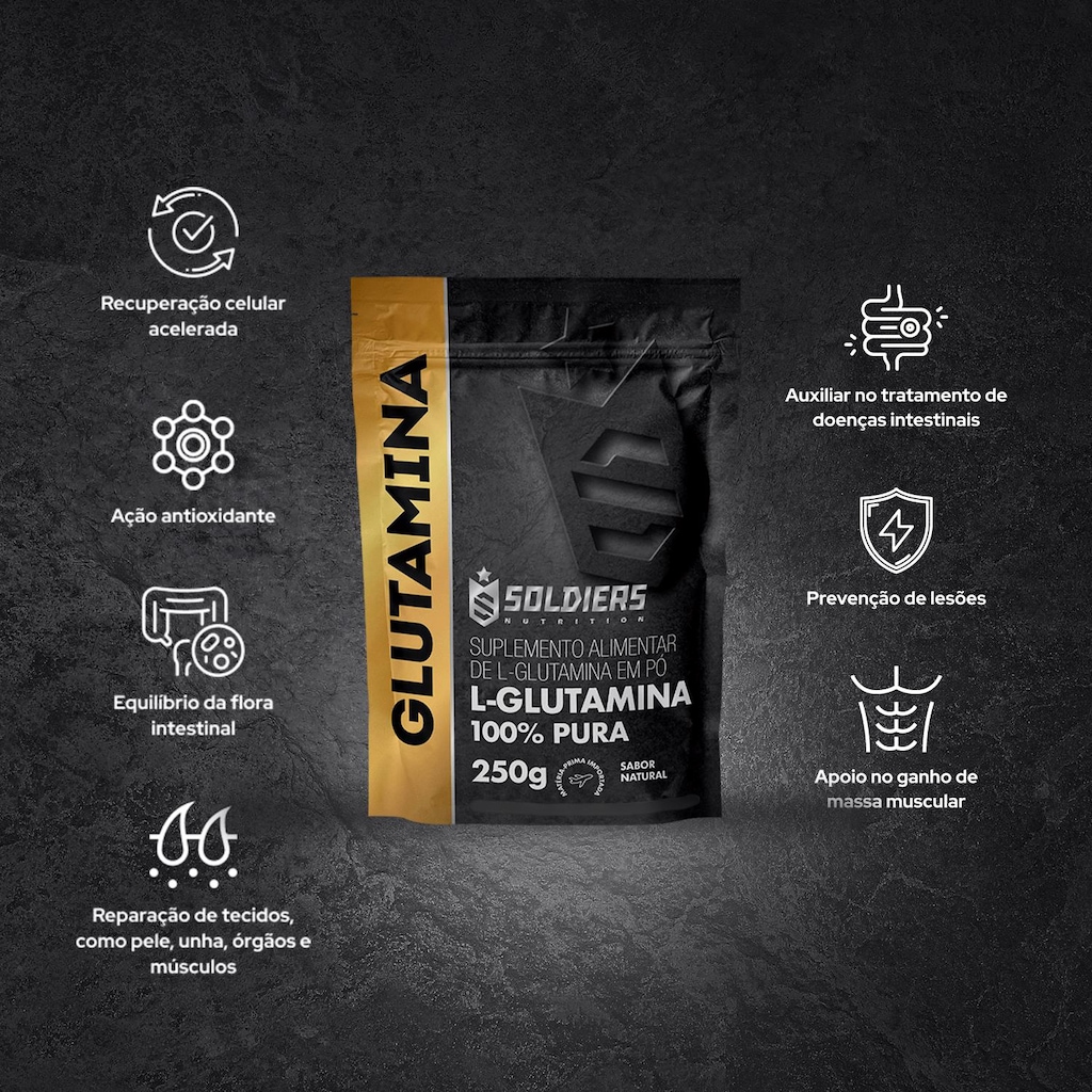 Imagem 2 do produto L-Glutamina 250g 100% Pura Suplemento Nutricional - Soldiers Nutrition
