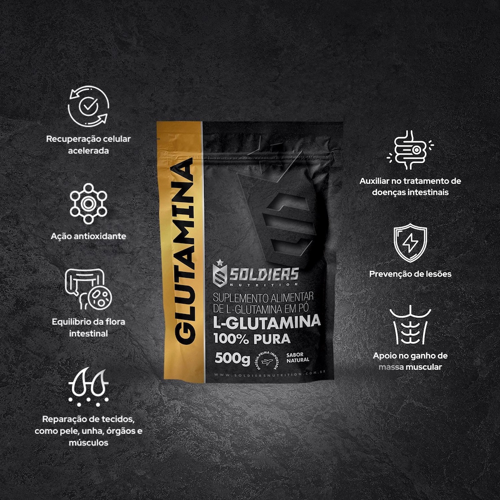 L-Glutamina 500g 100% Pura Suplemento Nutricional - Soldiers Nutrition
