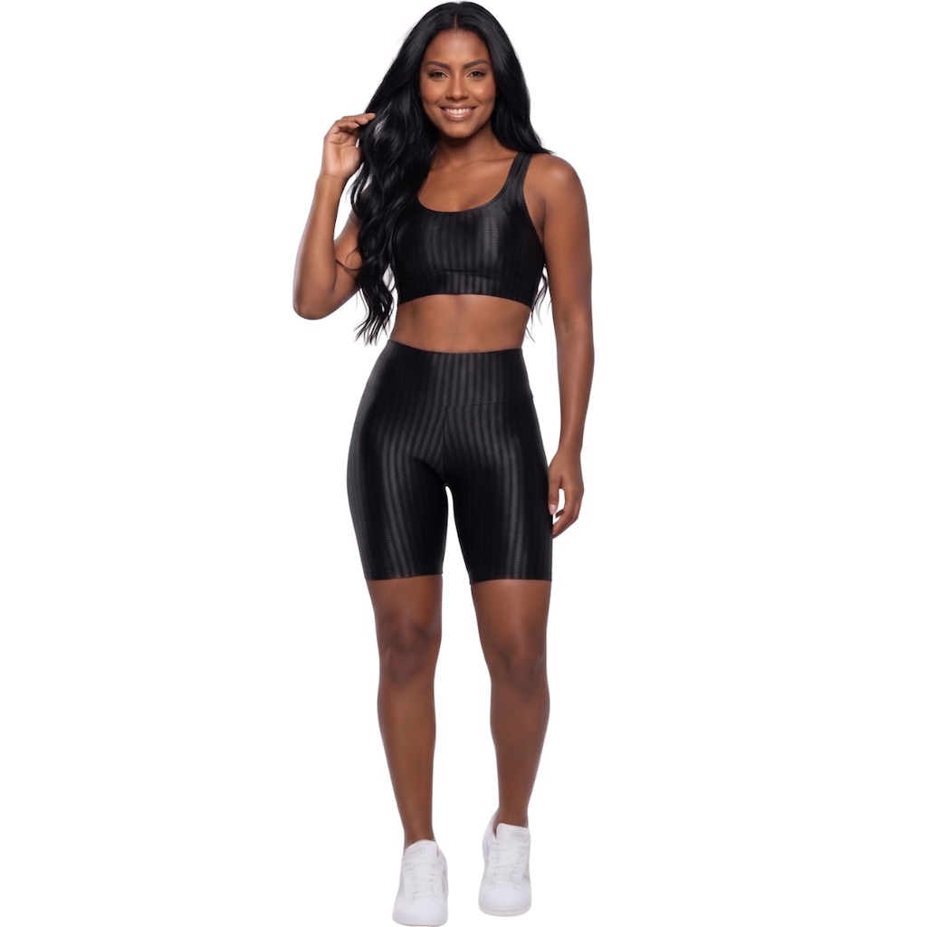 Conjunto Fitness Top e Bermuda New Zig 3D Vekyo Compressão Roupa Para Academia Treino Moda Feminina