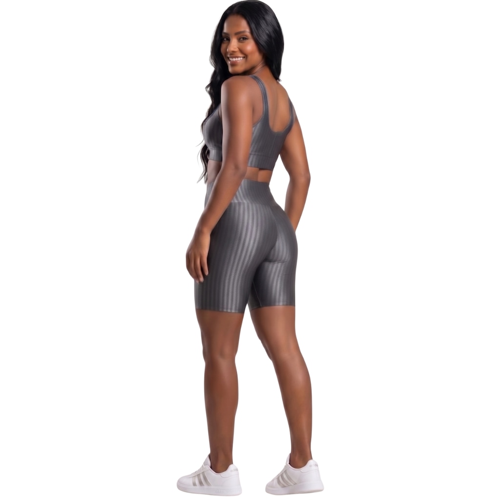 Imagem 3 do produto Conjunto Fitness Top e Bermuda New Zig 3D Vekyo Compressão Roupa Para Academia Treino Moda Feminina
