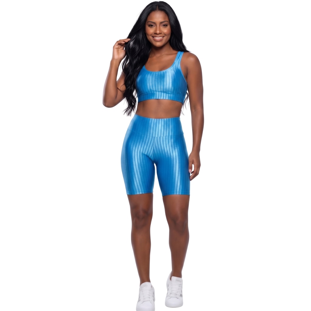 Conjunto Fitness Top e Bermuda New Zig 3D Vekyo Compressão Roupa Para Academia Treino Moda Feminina