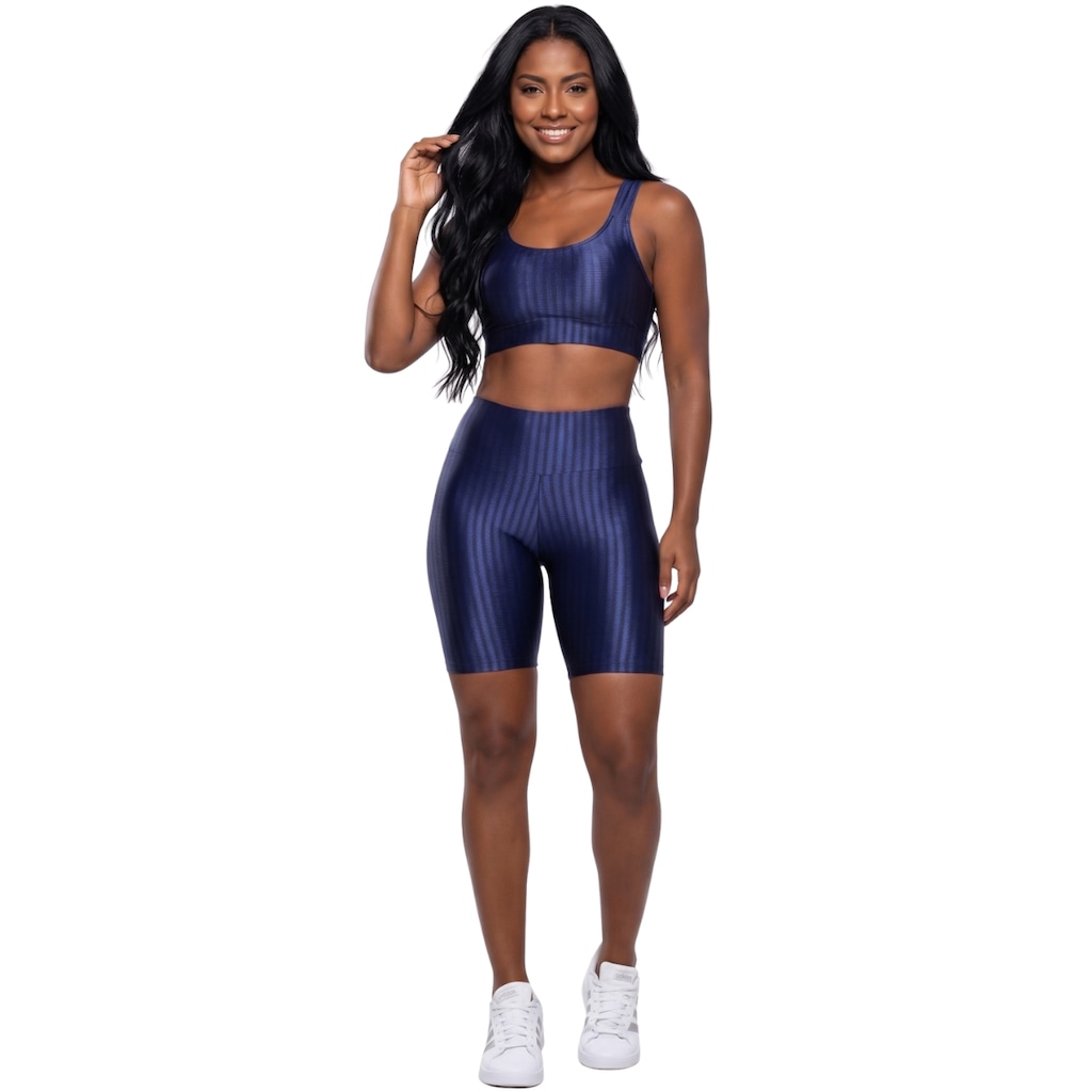Conjunto Fitness Top e Bermuda New Zig 3D Vekyo Compressão Roupa Para Academia Treino Moda Feminina