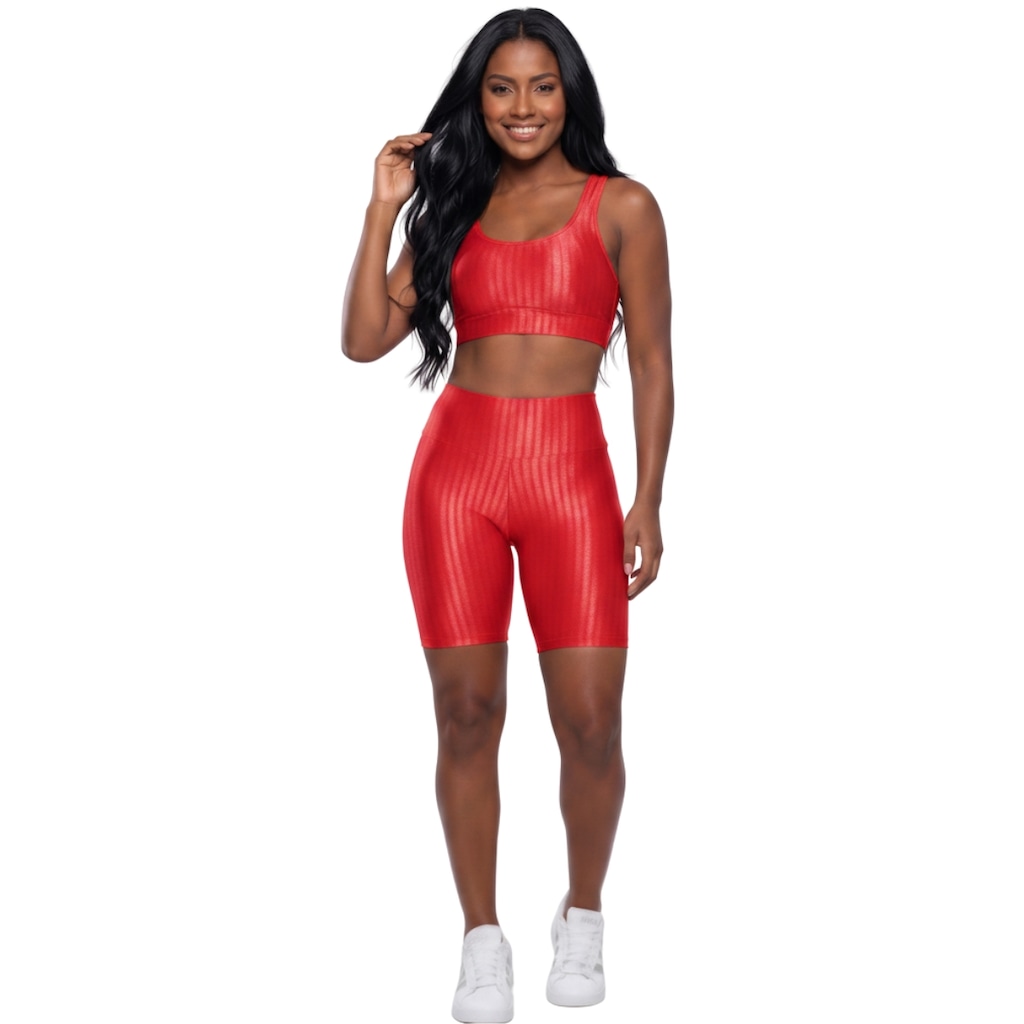 Conjunto Fitness Top e Bermuda New Zig 3D Vekyo Compressão Roupa Para Academia Treino Moda Feminina