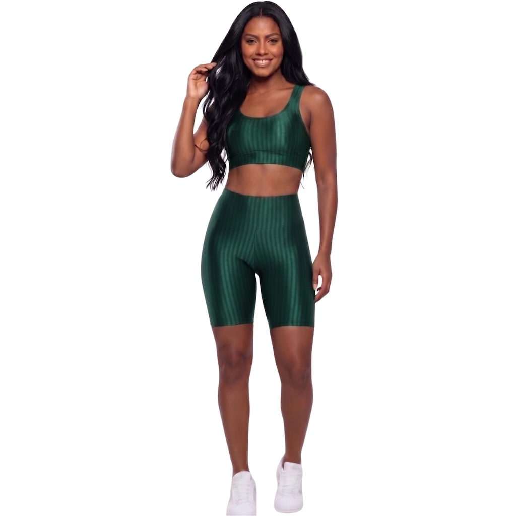 Conjunto Fitness Top e Bermuda New Zig 3D Vekyo Compressão Roupa Para Academia Treino Moda Feminina