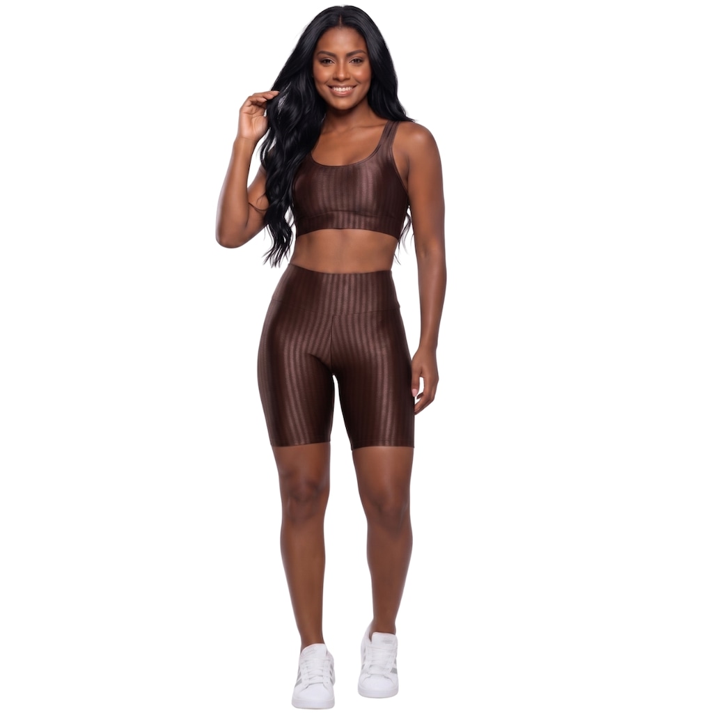 Conjunto Fitness Top e Bermuda New Zig 3D Vekyo Compressão Roupa Para Academia Treino Moda Feminina
