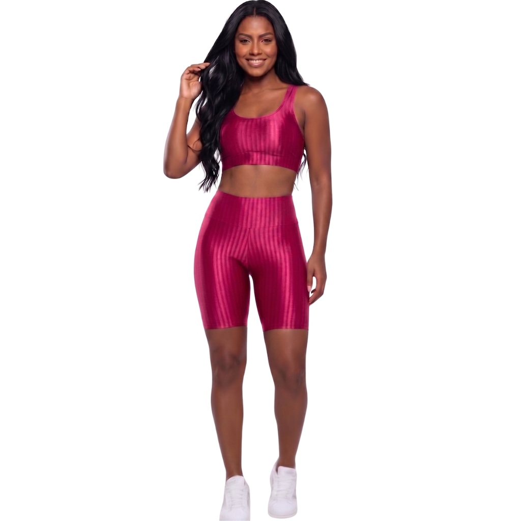 Conjunto Fitness Top e Bermuda New Zig 3D Vekyo Compressão Roupa Para Academia Treino Moda Feminina