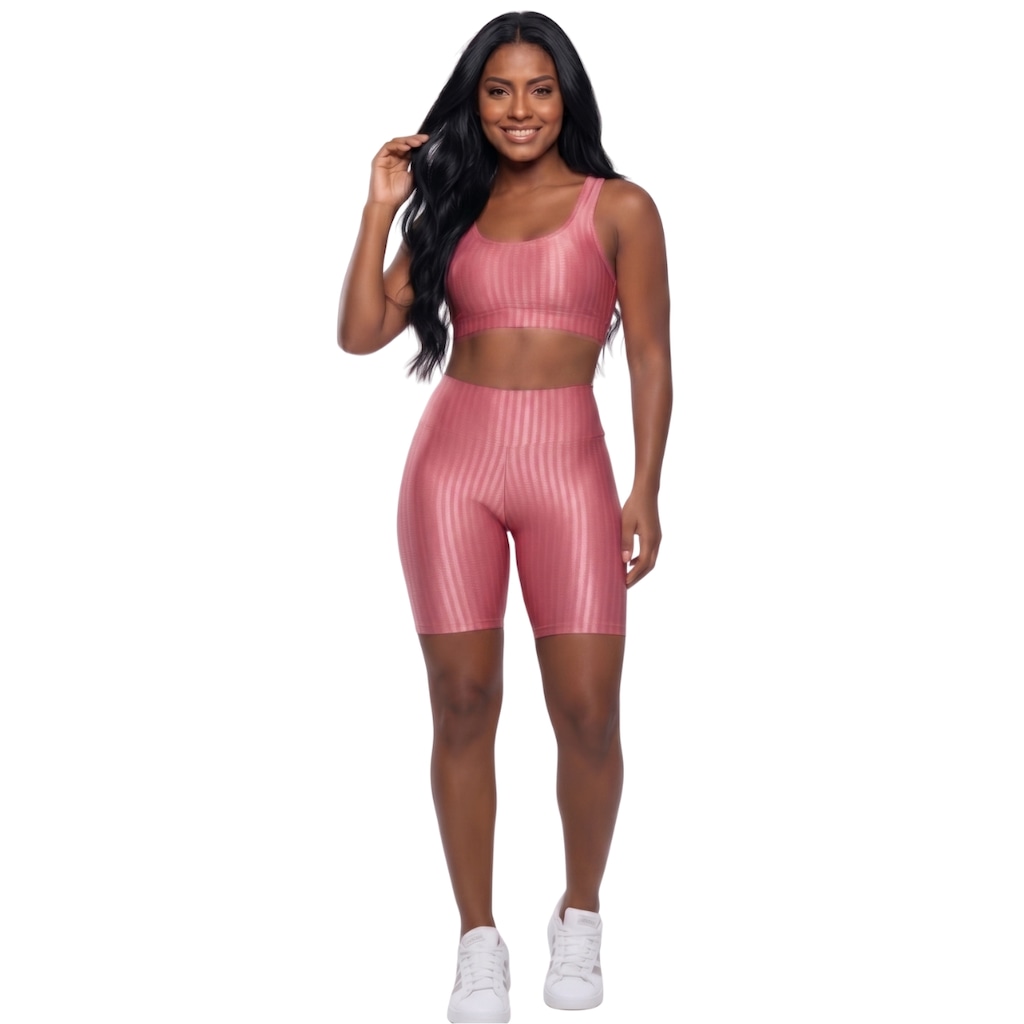 Conjunto Fitness Top e Bermuda New Zig 3D Vekyo Compressão Roupa Para Academia Treino Moda Feminina