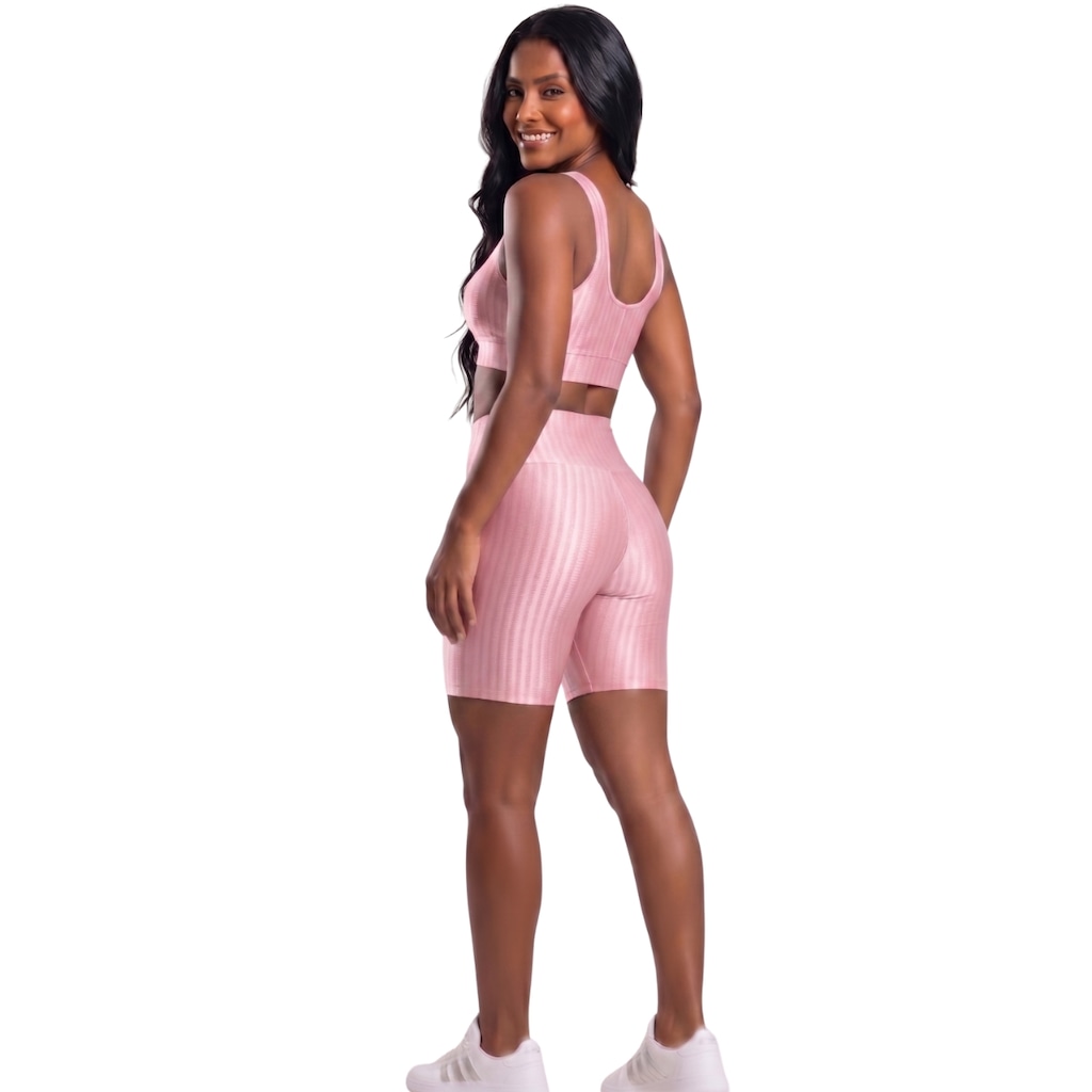 Imagem 3 do produto Conjunto Fitness Top e Bermuda New Zig 3D Vekyo Compressão Roupa Para Academia Treino Moda Feminina