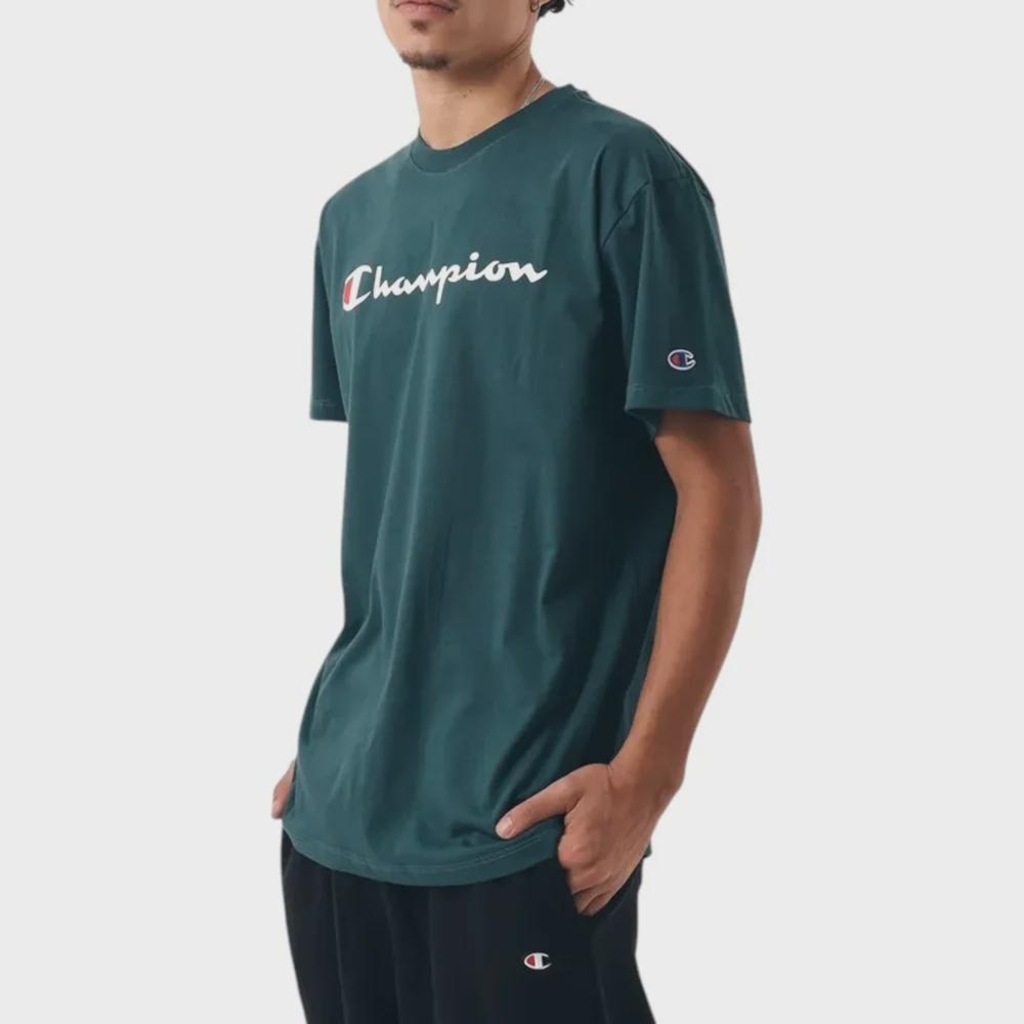 Camiseta Champion Logo Script Ink Night Garden - Masculina