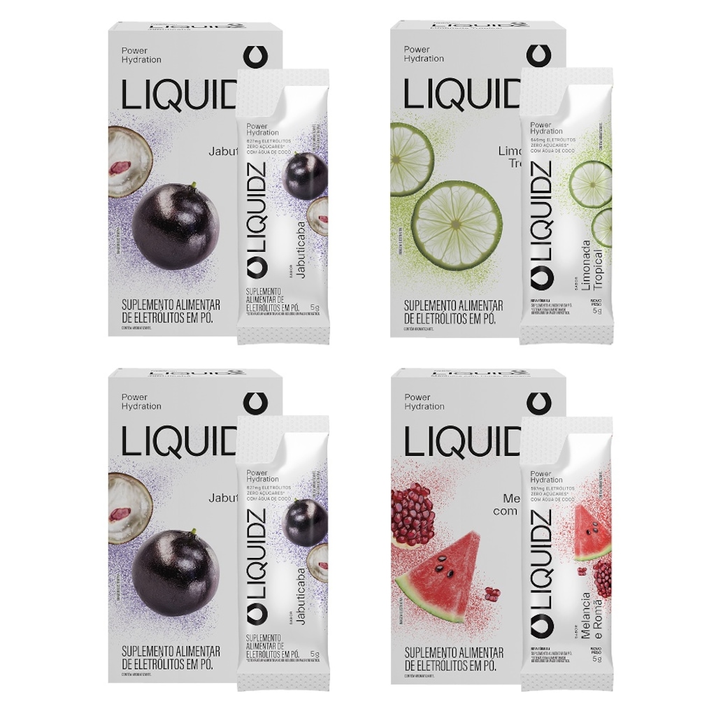 Eletrólitos Zero Açúcares LIQUIDZ® - 3 Sabores - Kit 4 Caixas - 24 sachês
