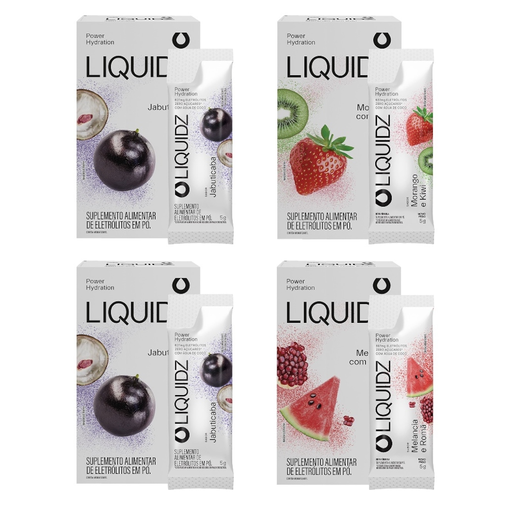 Eletrólitos Zero Açúcares LIQUIDZ® - 3 Sabores - Kit 4 Caixas - 24 sachês